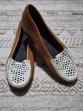 Marc Joseph Tan Leather Loafers with White Perforated Toe
